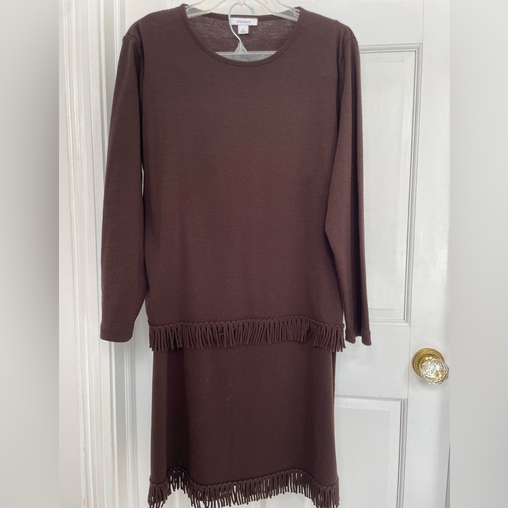 NWSTs Chic Brown Skirt and sweater set with fringe